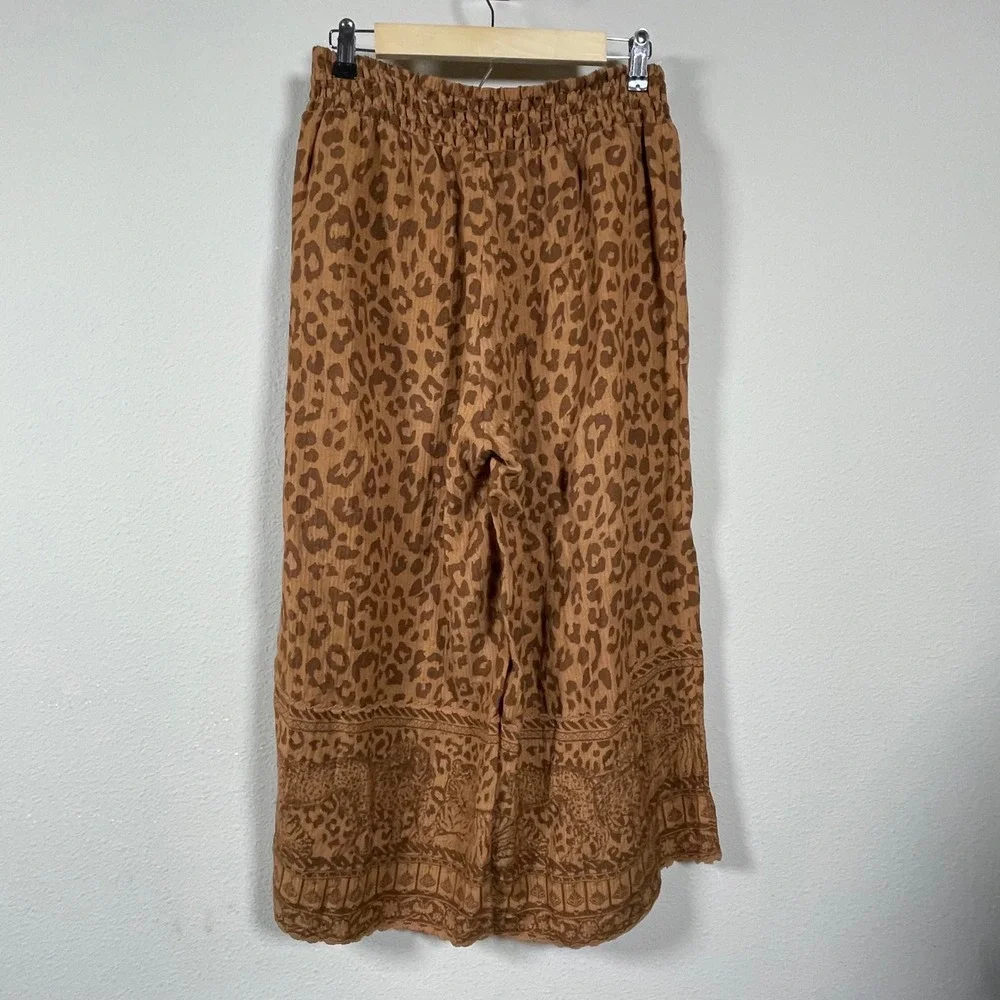 Soft Surroundings Wide Leg Pants Women PL Orange‎ Leopard Print Excellent Petite